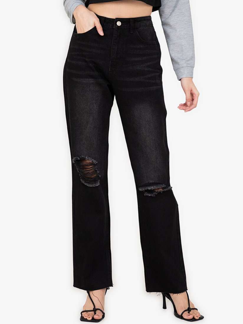 Buy ZALORA BASICS Women Black Bootcut High Rise Slash Knee Light Fade Jeans Jeans for Women 17955776 Myntra