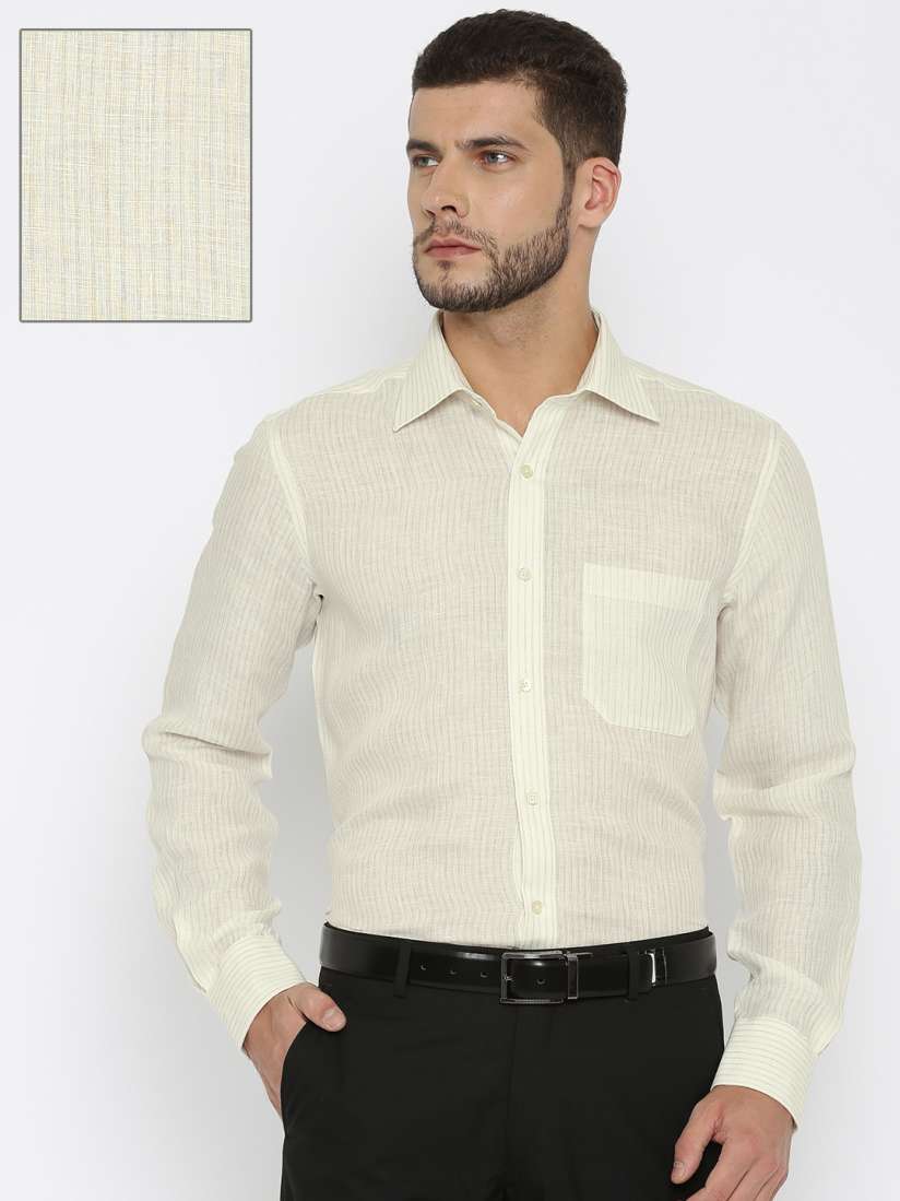 Buy Raymond Men Off White Beige Linen Contemporary Fit Striped Formal Shirt Shirts for Men 1796136 Myntra