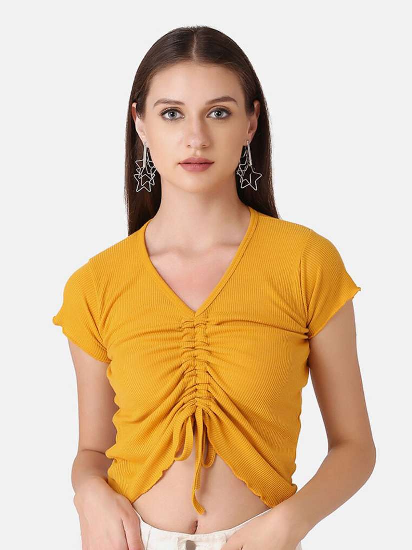 Yellow tie crop top hot sale