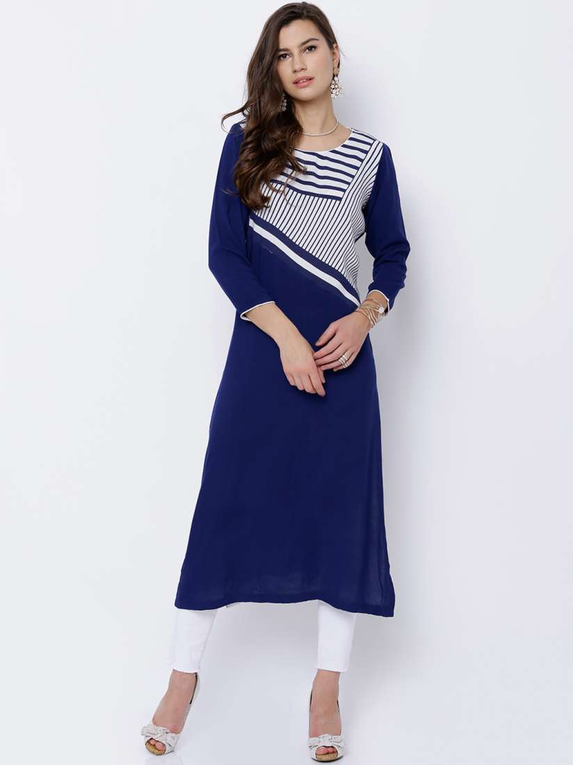 Buy Vishudh Women Navy White Yoke Design Straight Kurta Kurtas for Women 1796452 Myntra