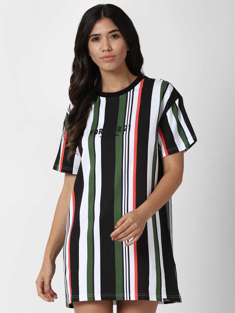 Buy FOREVER 21 Women Multicoloured Striped Cotton T Shirt Dress Dresses for Women 17967572 Myntra