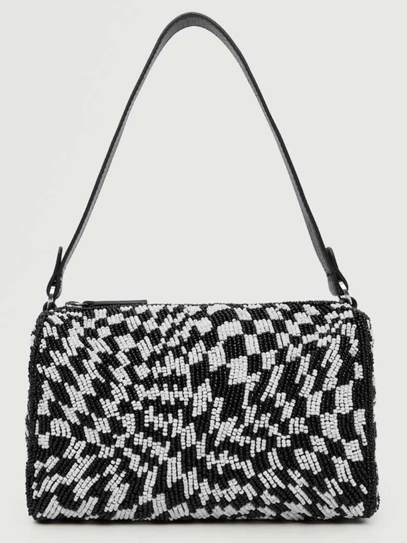 Mango checked baguette bag best sale