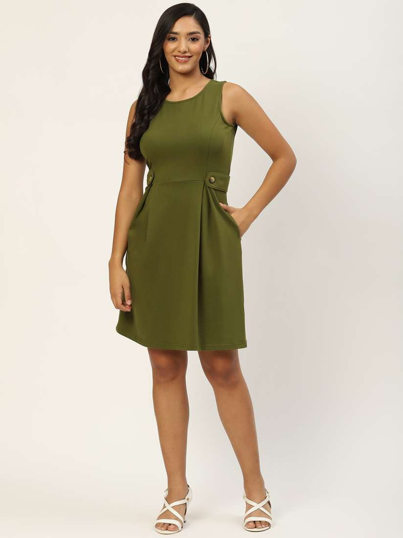 Buy BRINNS Olive Green Fit and Flare Dress Dresses for Women 17969022 Myntra