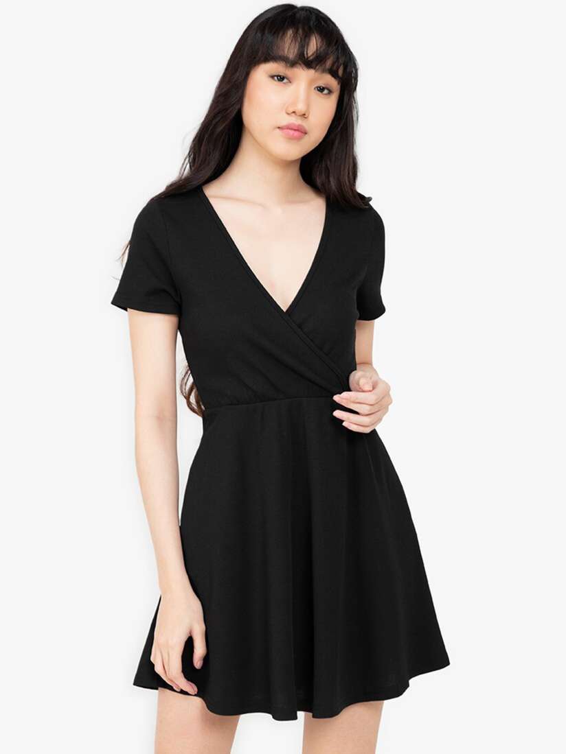 Buy ZALORA BASICS Black Solid Fit and Flare Mini Dress Dresses for Women 17969398 Myntra