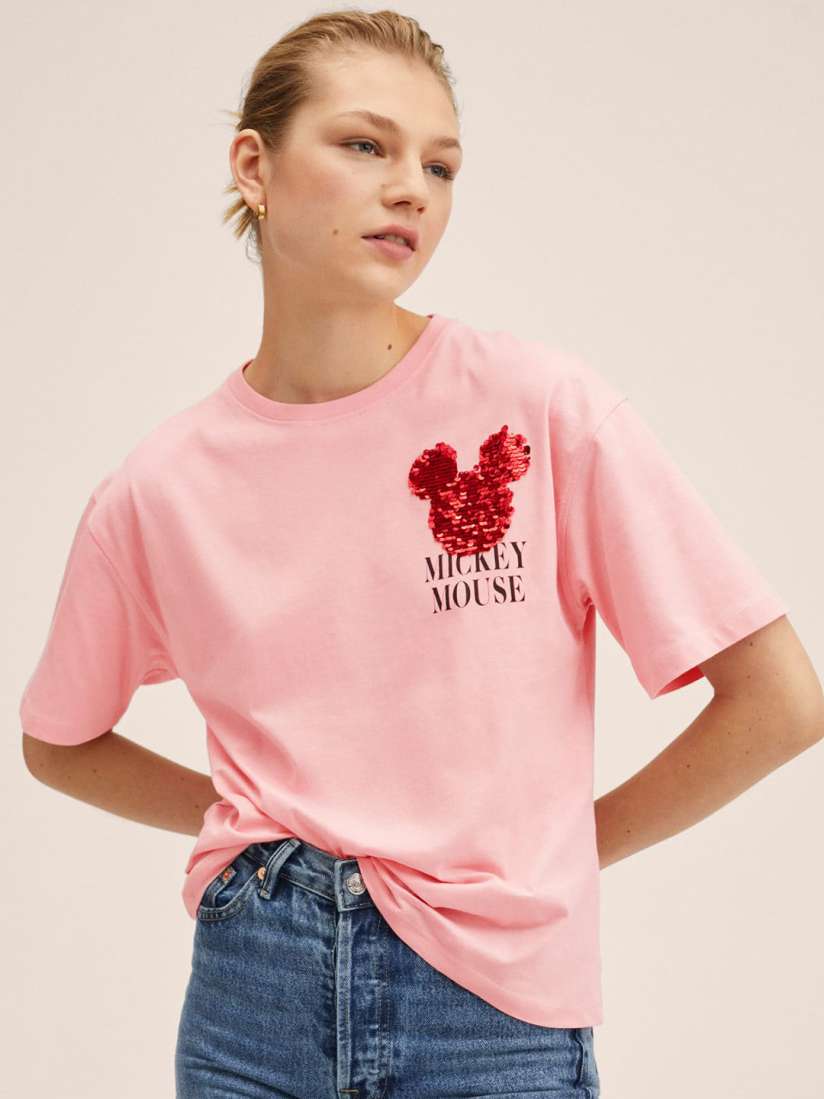 Buy MANGO Women Pink Mickey Mouse Print Cotton Drop Shoulder Sleeves T shirt Tshirts for Women 17969852 Myntra