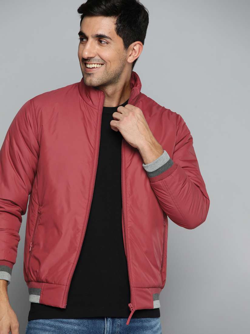 Buy HERE NOW Men Maroon Solid Bomber Jacket Jackets for Men 17970366 Myntra