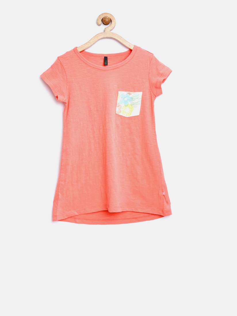 Buy United Colors Of Benetton Girls Orange Solid Round Neck T