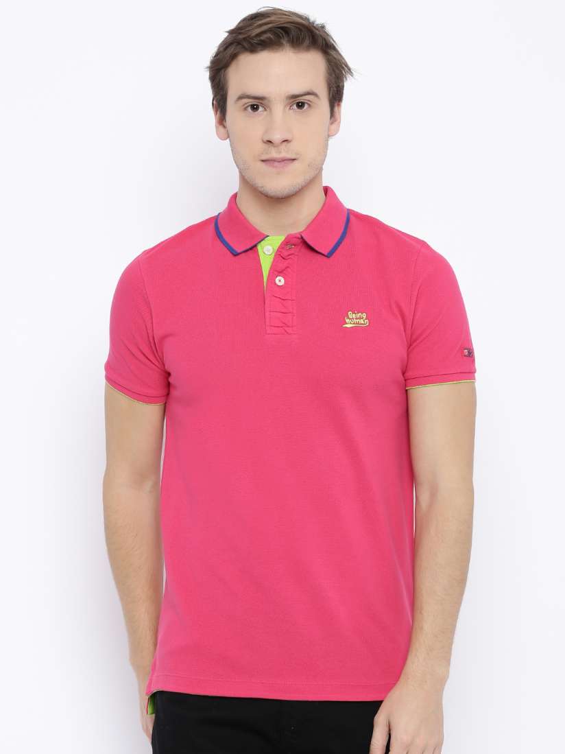 Buy Being Human Men Pink Solid Polo Pure Cotton T shirt Tshirts for Men 1798224 Myntra