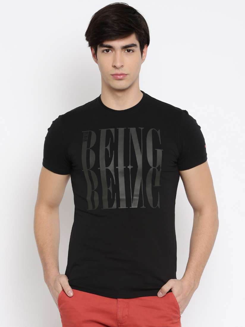 Buy Being Human Clothing Men Black Self Design Round Neck T shirt Tshirts for Men 1798249 Myntra