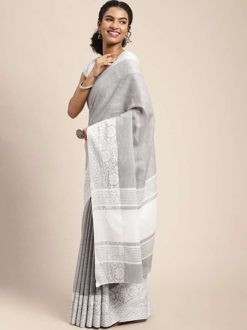 Mitera grey woven design saree outlet