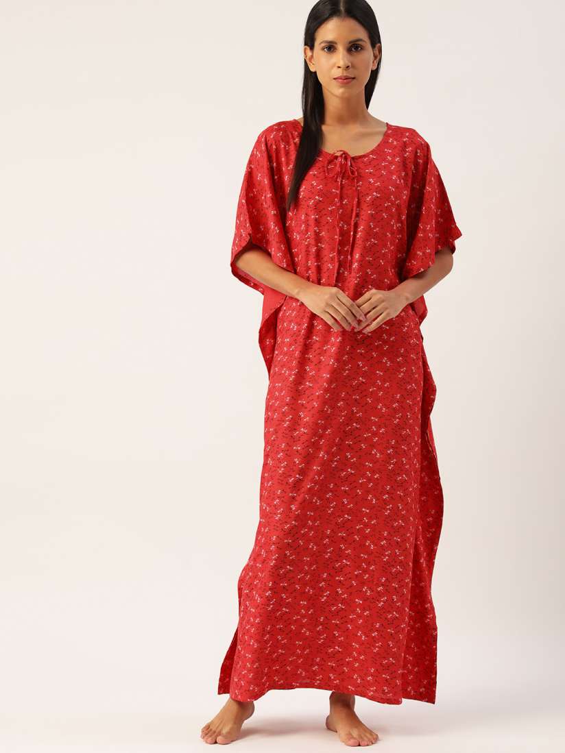 Buy ETC Red Printed Maxi Kaftan Nightdress Nightdress for Women 17986588 Myntra