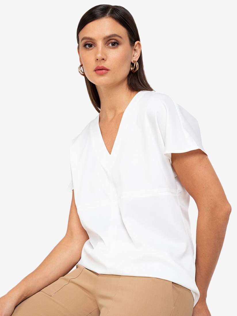 White plunge neck top hot sale
