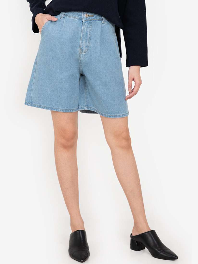 Buy ZALORA BASICS Women Blue Regular Fit High-Rise Denim Shorts