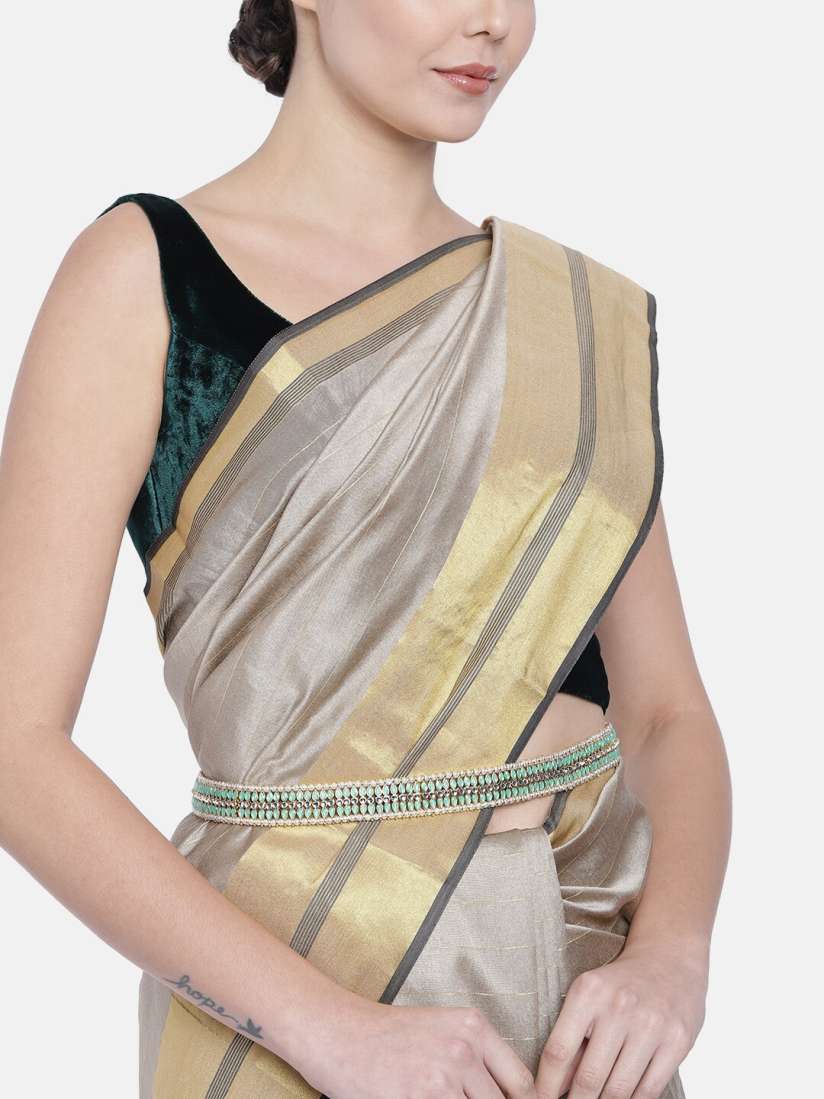 Buy I Jewels Gold Plated Sea Green Kundan Studded Adjustable Kamarband Saree Accessories for Women 17996672 Myntra