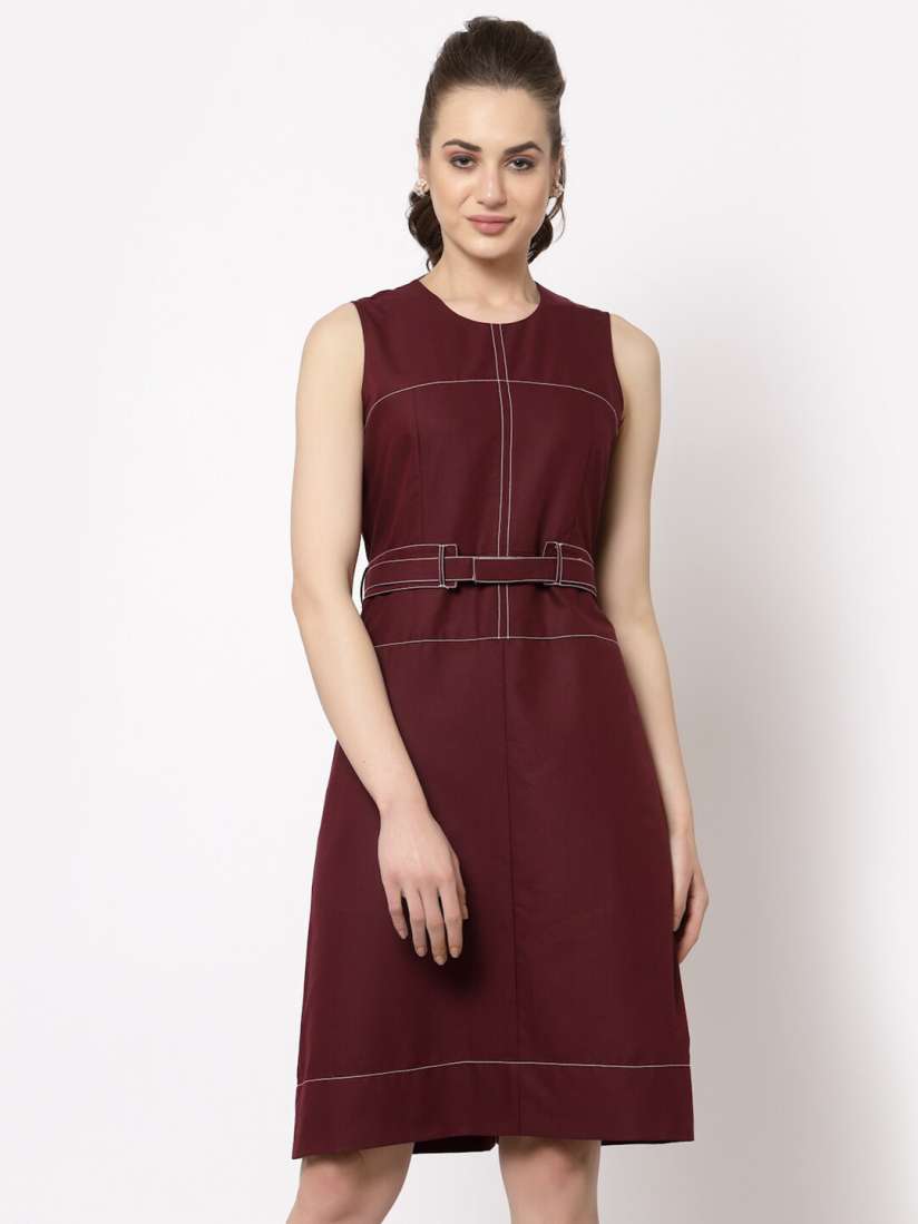 Buy OFFICE YOU Maroon Solid A Line Dress Dresses for Women 18002602 Myntra