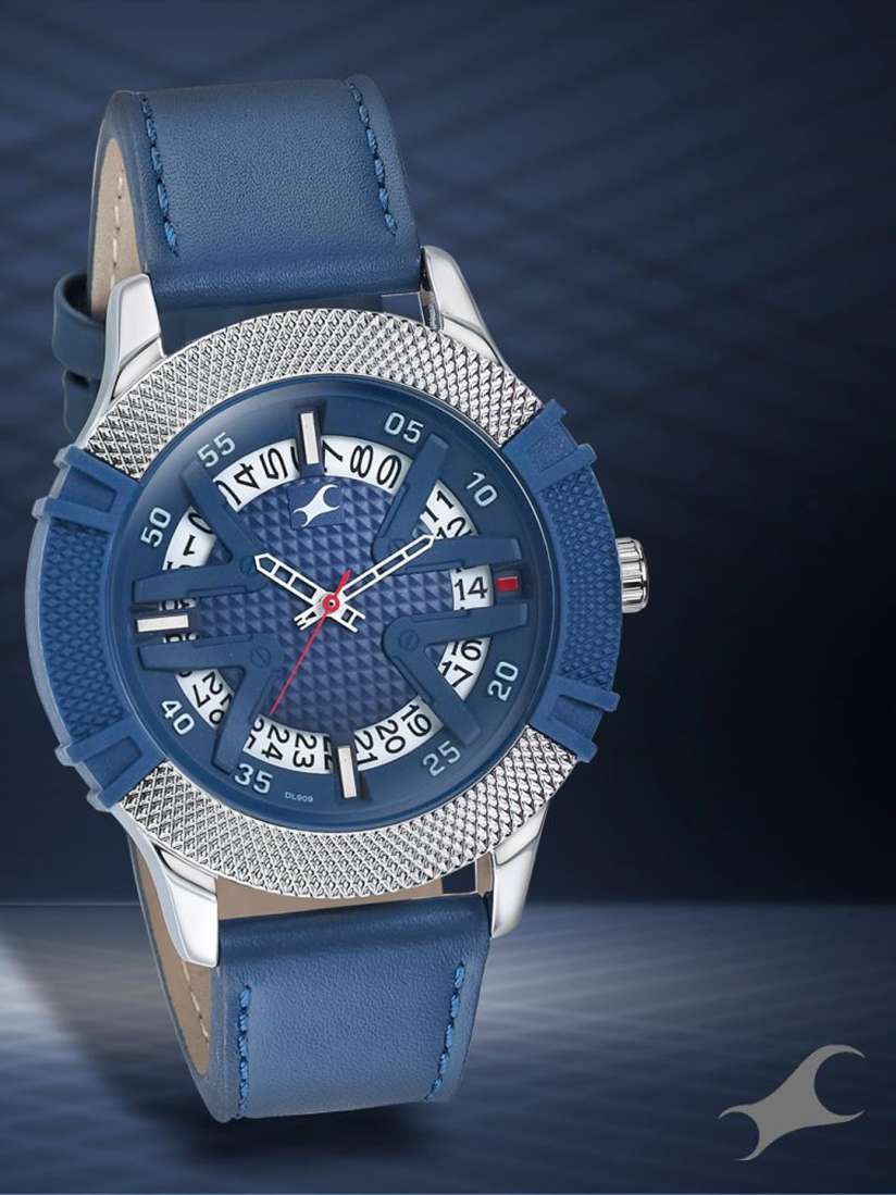 Fastrack blue leather analog watch store