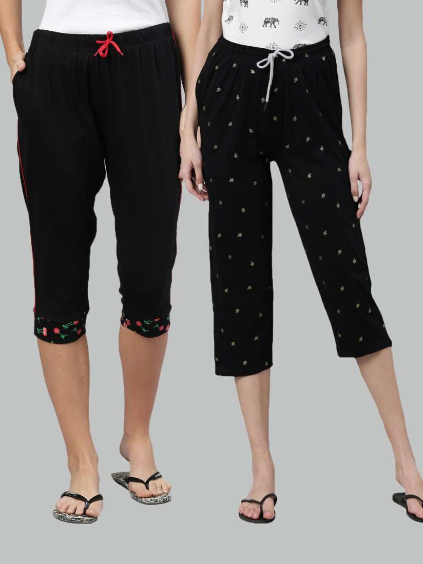 Women's black cotton capris on sale