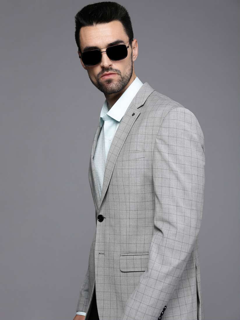 Buy Louis Philippe Men Grey Black Checked Single Breasted Slim Fit Formal Blazer Blazers for Men 18021858 Myntra