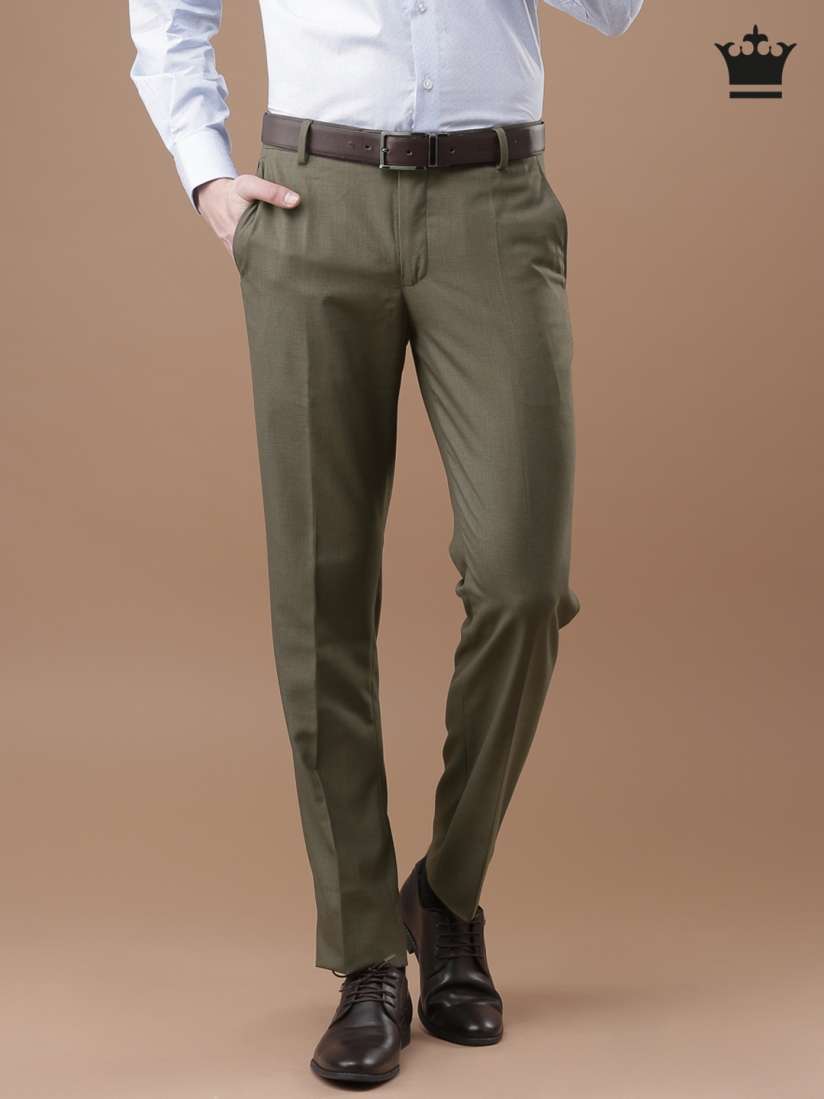 Buy Louis Philippe Men Olive Green Self Design Milano Fit Formal Trousers Trousers for Men 1802194 Myntra