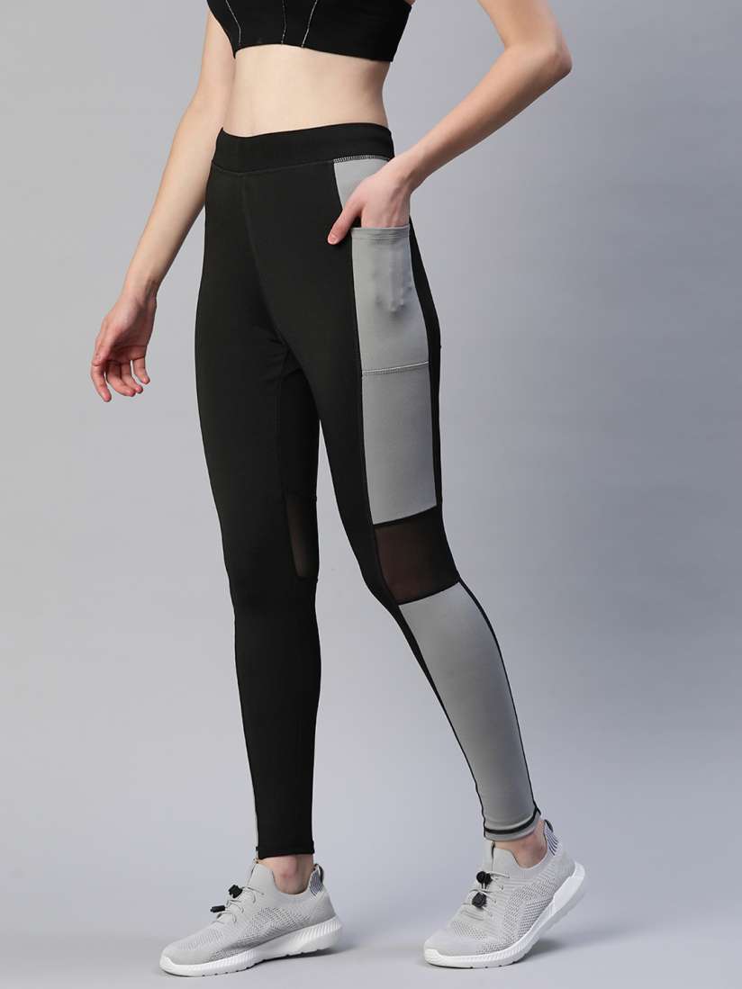 Buy Blinkin Women Black Grey Colourblocked Rapid Dry Tights with Mesh Panels Side Pockets Tights for Women 18028016 Myntra