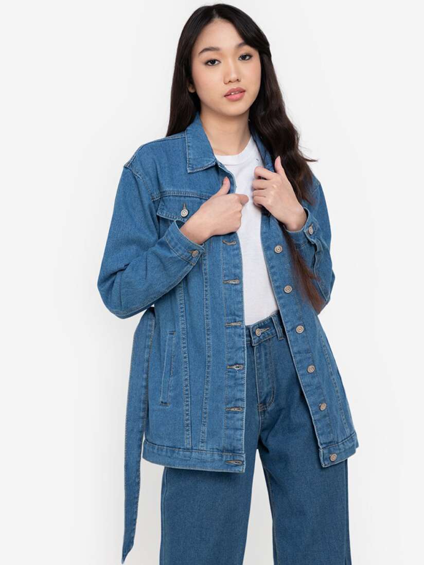 Buy ZALORA BASICS Women Blue Tie Waist Denim Jacket Jackets for Women 18034196 Myntra