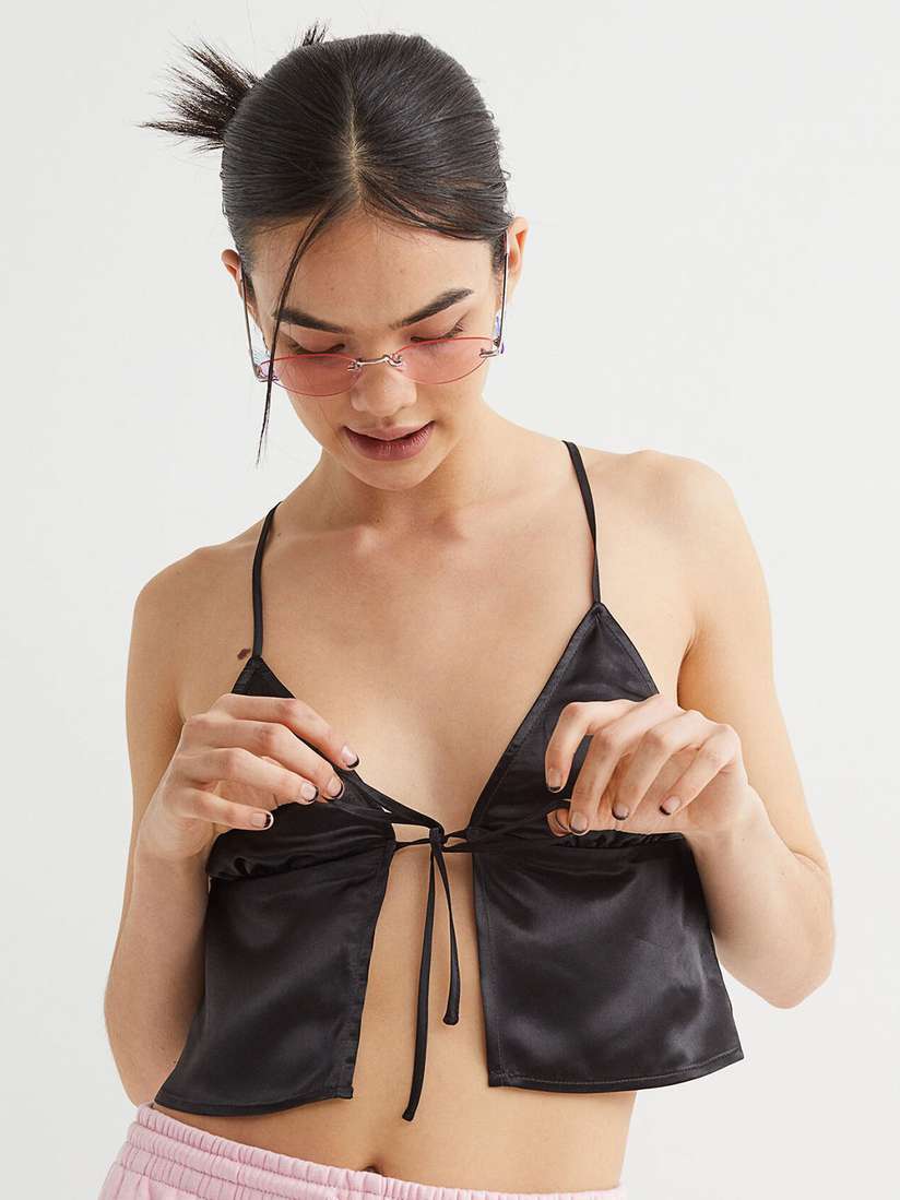 black satin tie top