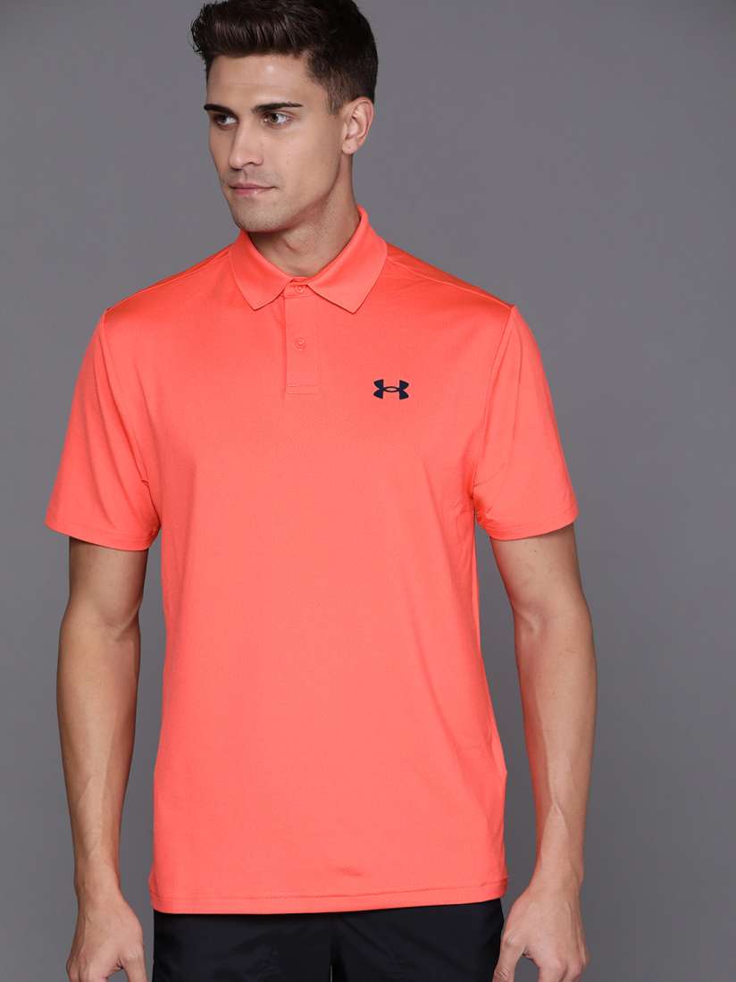 Buy UNDER ARMOUR Men Coral Pink Textured UA Performance Polo Collar Oversized T shirt Tshirts for Men 18038436 Myntra