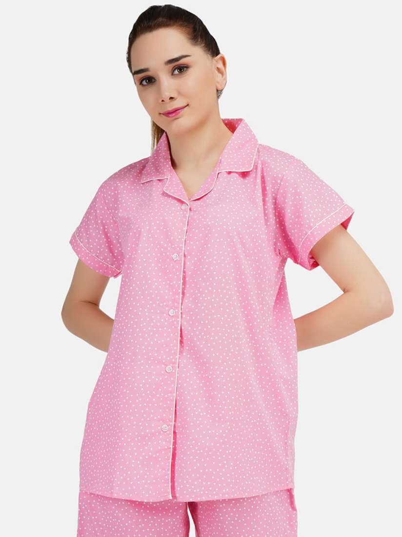 Buy KOI SLEEPWEAR Women Pink White Printed Cotton Night Suit Night suits for Women 18046828 Myntra