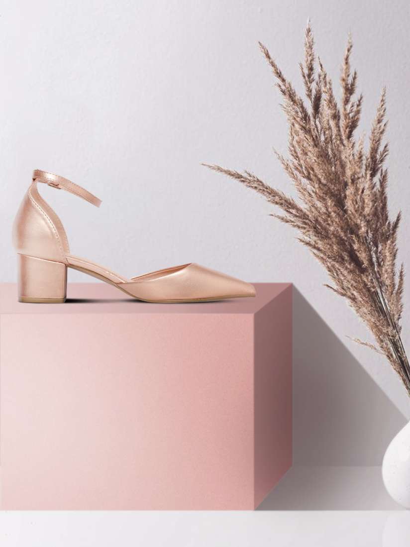Rose gold block heel pumps discount