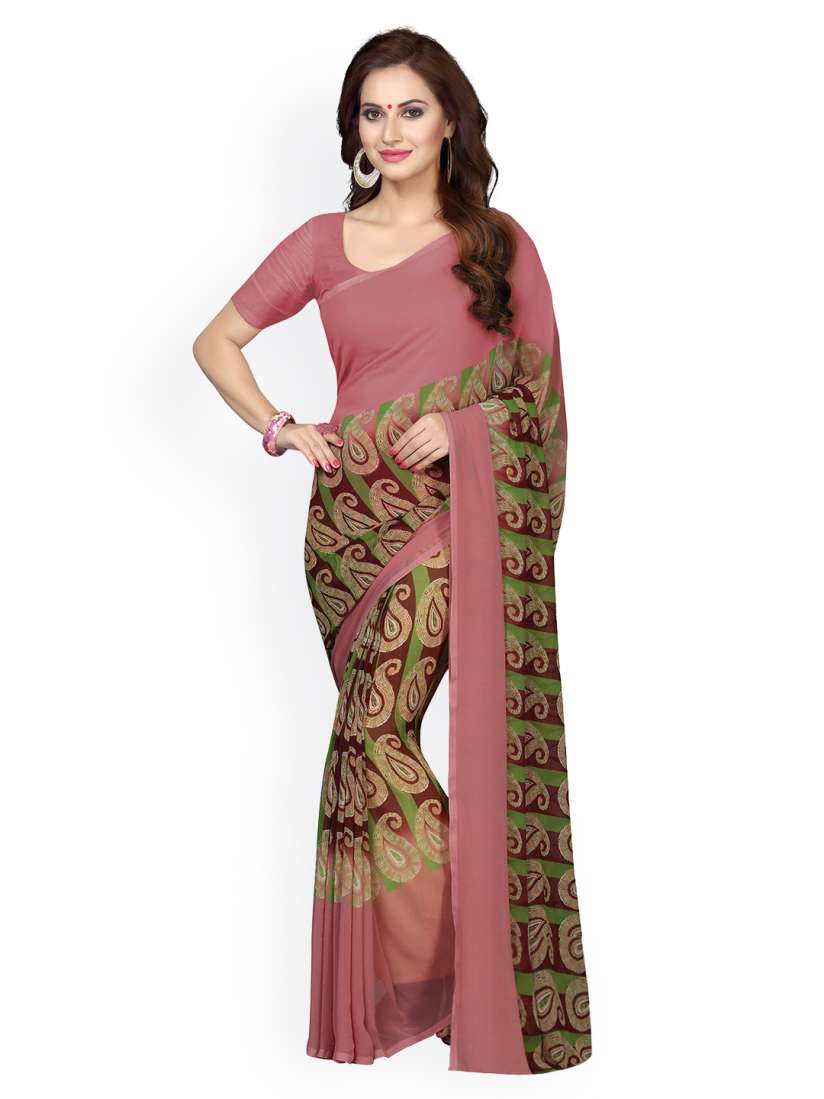 Buy Ishin Pink Brown Printed Saree Sarees for Women 1804763 Myntra