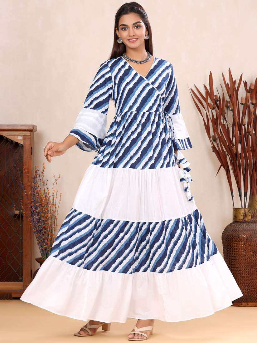 Buy mirari Women Blue White Striped Flared Sleeves Anarkali Kurta Kurtas for Women 18050448 Myntra
