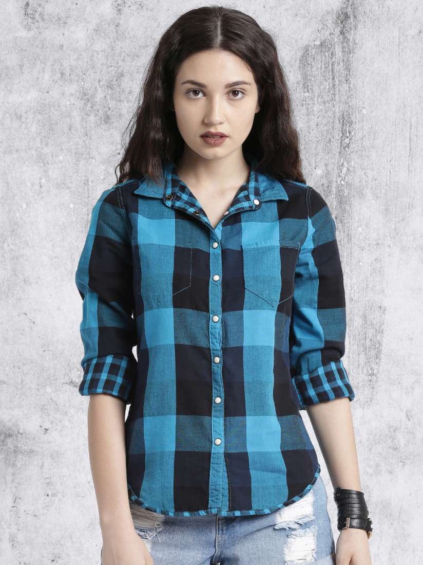 Buy Roadster Blue Regular Fit Checked Reversible Casual Shirt Shirts for Women 1805422 Myntra