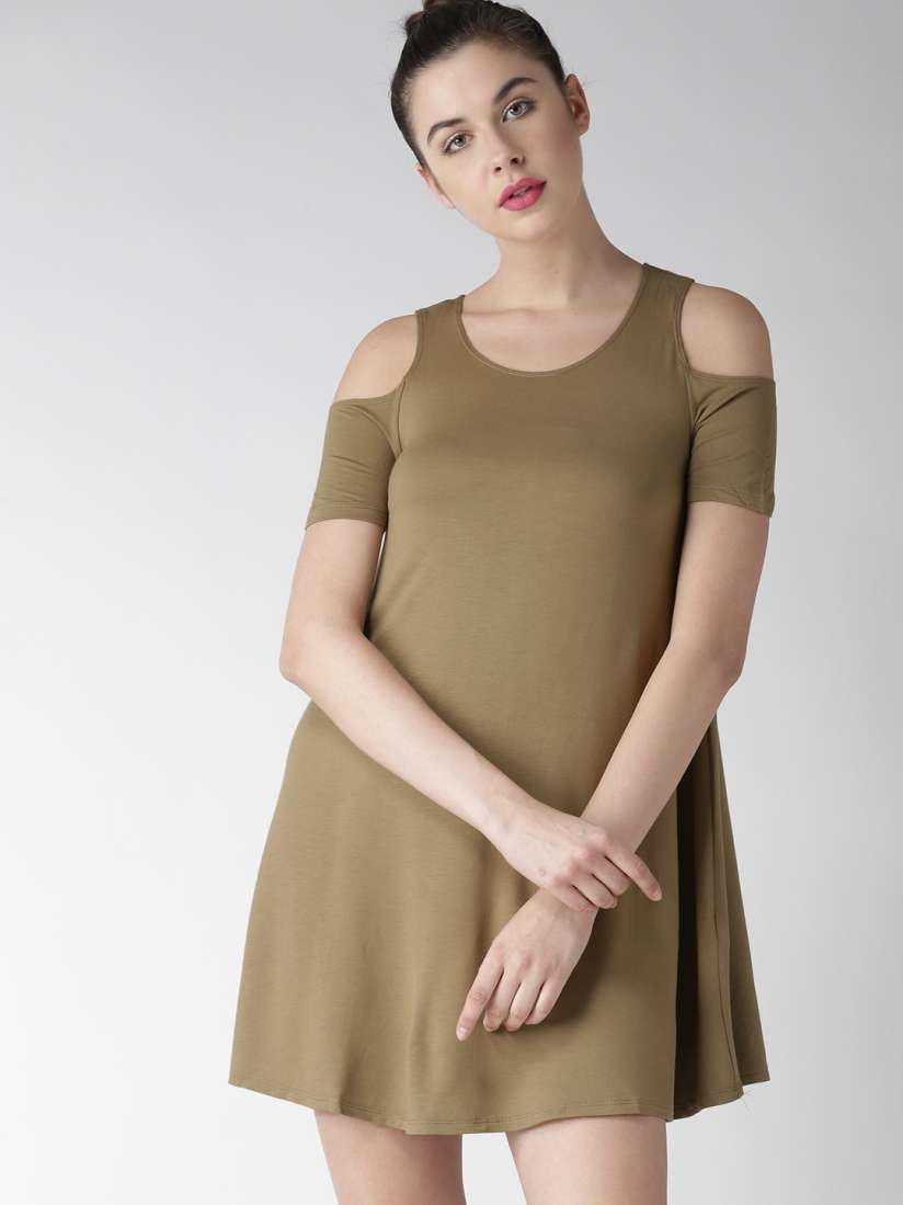 Buy FOREVER 21 Women Olive Green Solid A Line Dress Dresses for Women 1805476 Myntra