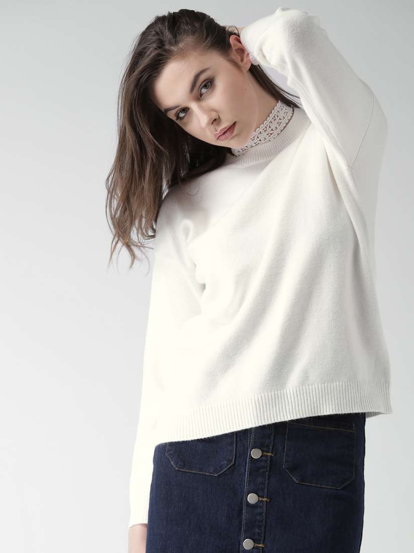 Buy FOREVER 21 Women White Solid Boxy Sweater Sweaters for Women 1805567 Myntra