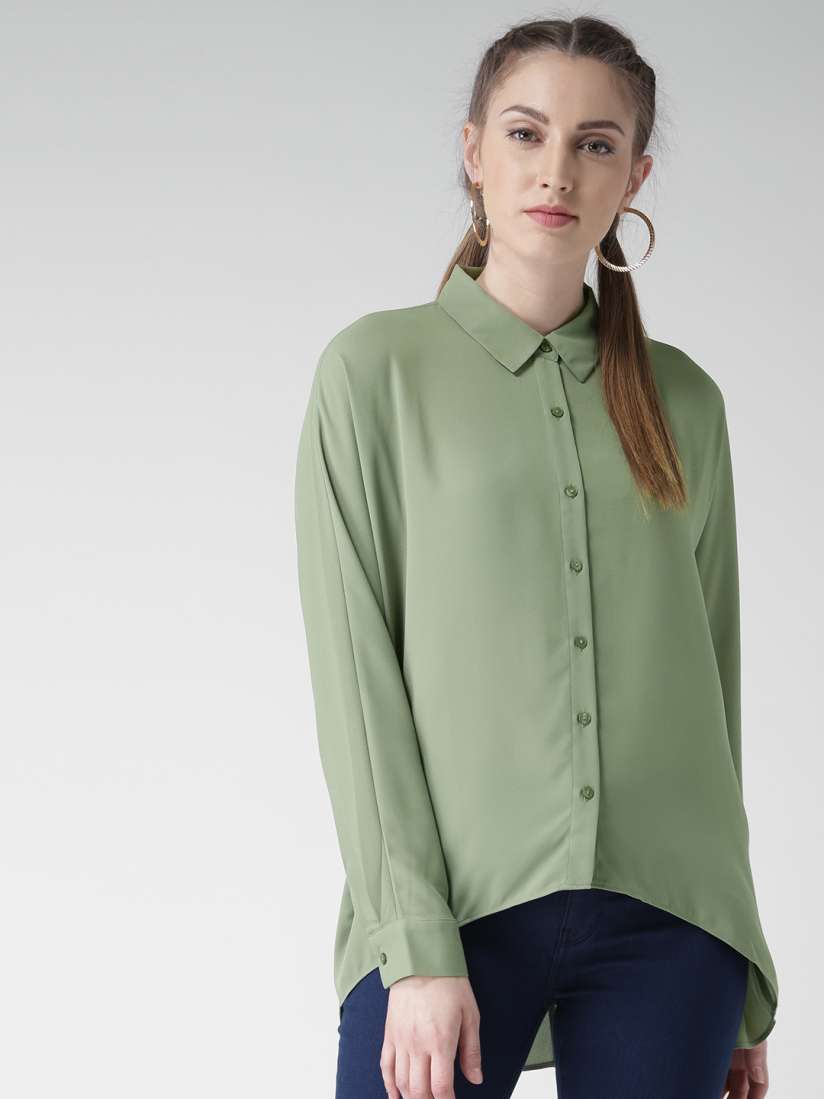 Buy FOREVER 21 Women Olive Green Solid Shirt Shirts for Women 1805578 Myntra