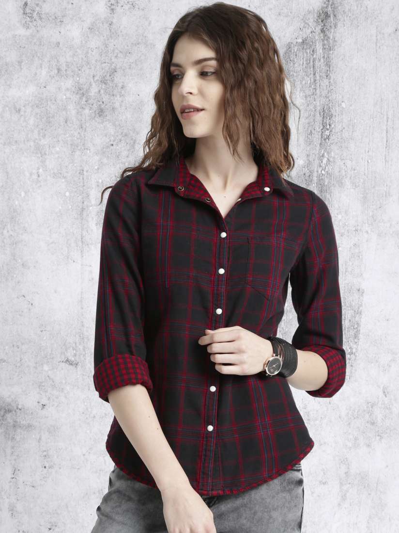 Buy Roadster Women Red Black Reversible Checked Casual Shirt Shirts for Women 1805769 Myntra