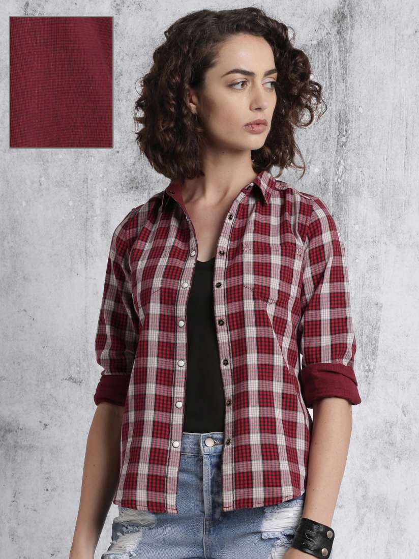 Buy Roadster Women Red Beige Checked Reversible Casual Shirt Shirts for Women 1805777 Myntra