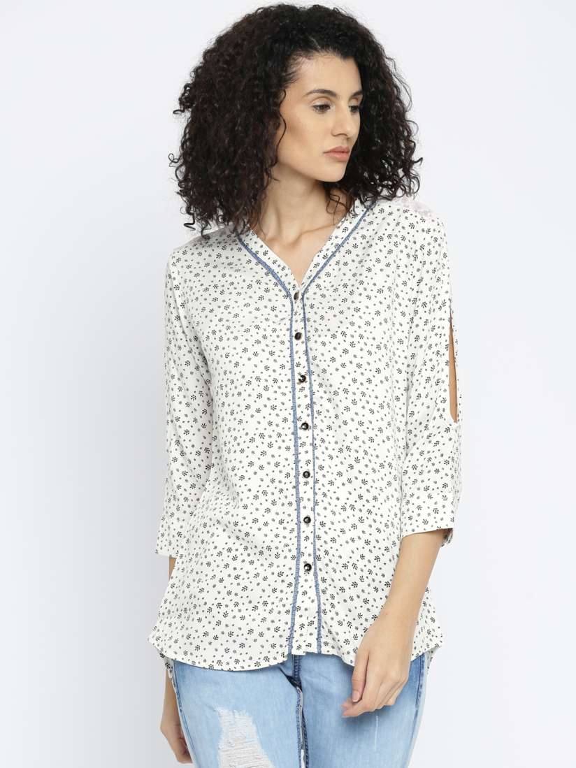 Buy Deal Jeans Women Off White Printed Shirt Style Top Tops for Women 1806001 Myntra