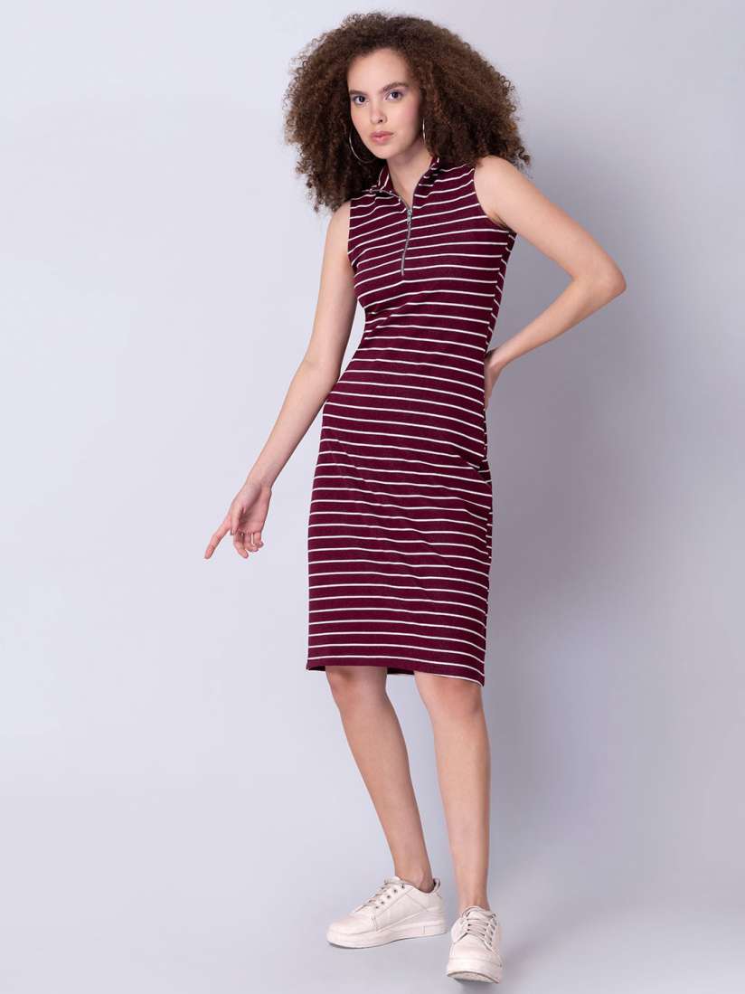Maroon striped t shirt dress sale