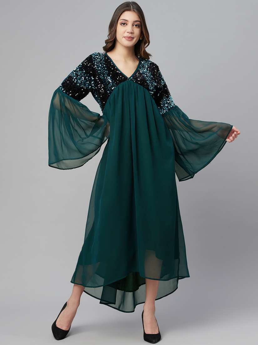 Buy Cottinfab Women Green Black Georgette Maxi Dress Ethnic Dresses for Women 18068510 Myntra