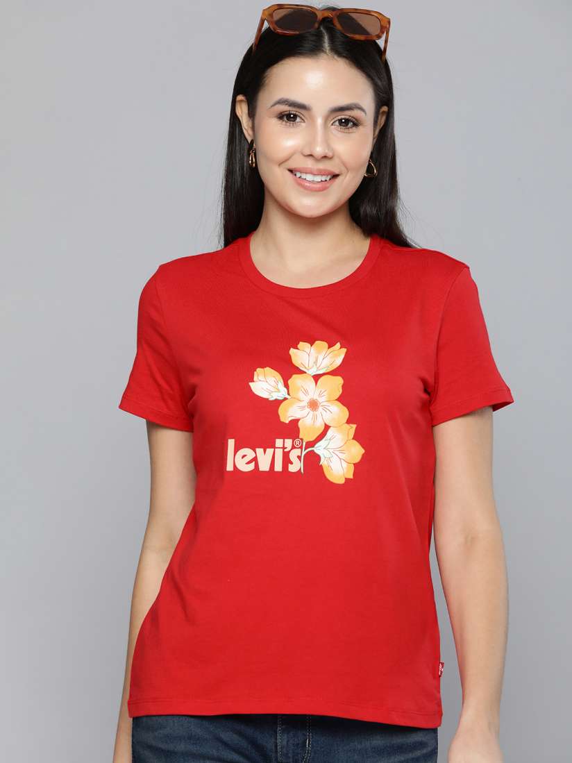 Buy Levis Women Red Floral Printed Pure Cotton T shirt Tshirts for Women 18069026 Myntra