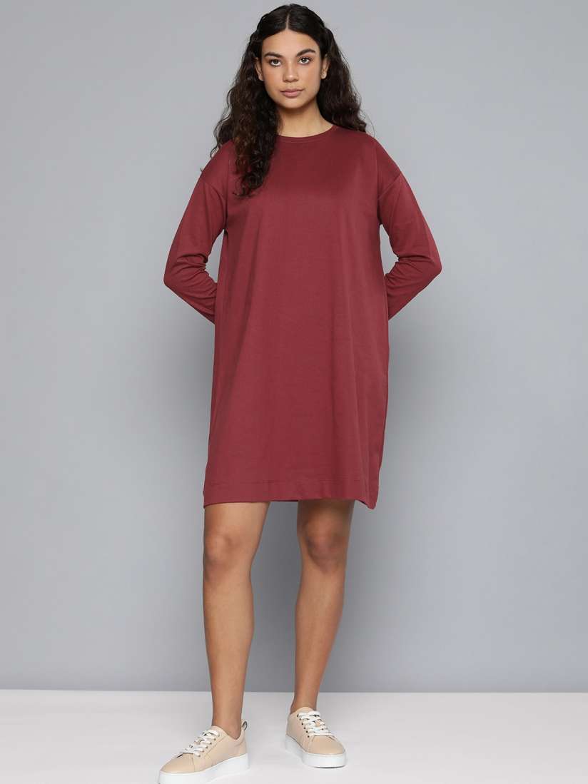Maroon long sleeve t shirt dress clearance