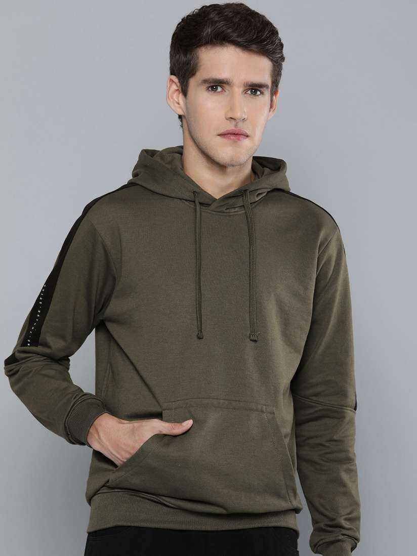 Buy ether Men Dark Olive Green Hooded Solid Sweatshirt Sweatshirts for Men 18071556 Myntra