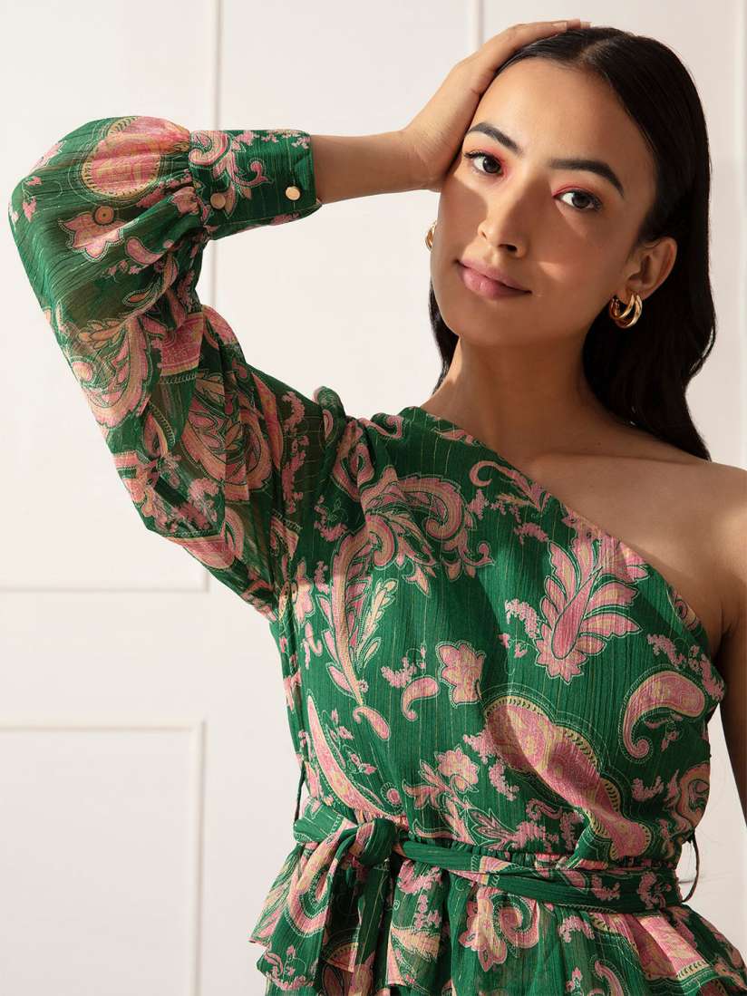 Buy 20Dresses Green Pink Floral One Shoulder Chiffon Dress Dresses for Women 18072876 Myntra
