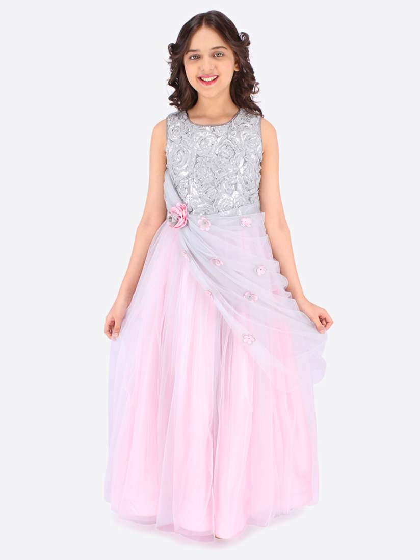 Buy CUTECUMBER Girls Grey Embellished Applique Satin Party Gown Dresses for Girls 18080260 Myntra
