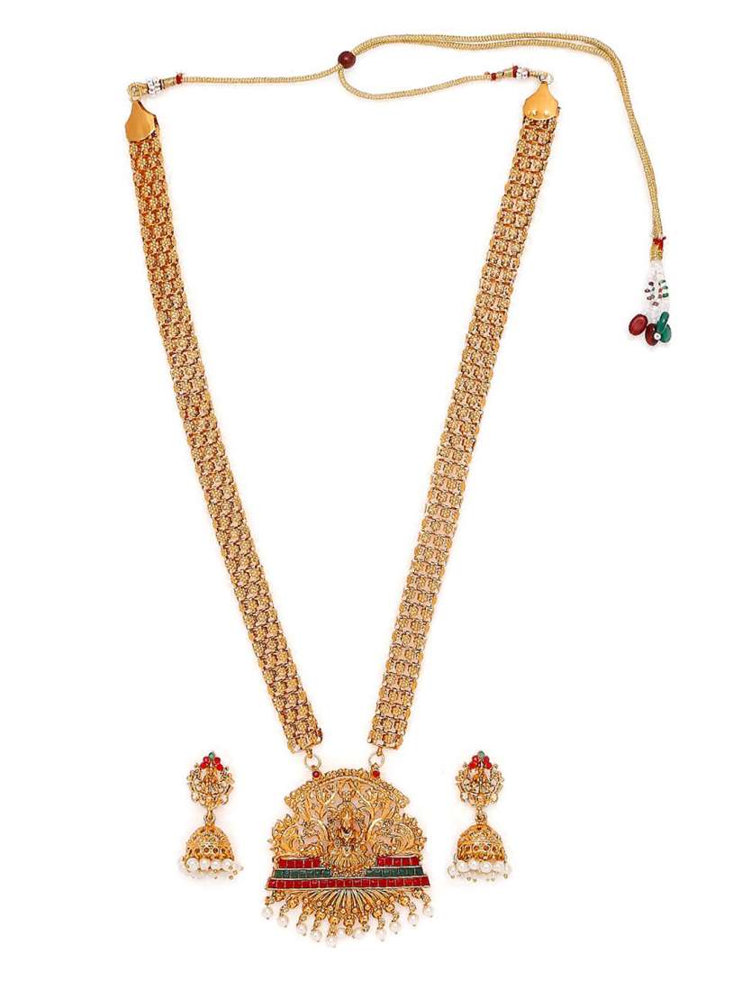 Buy Mahi Gold Plated Red Temple Long Jewellery Set Jewellery Set for Women 18081304 Myntra