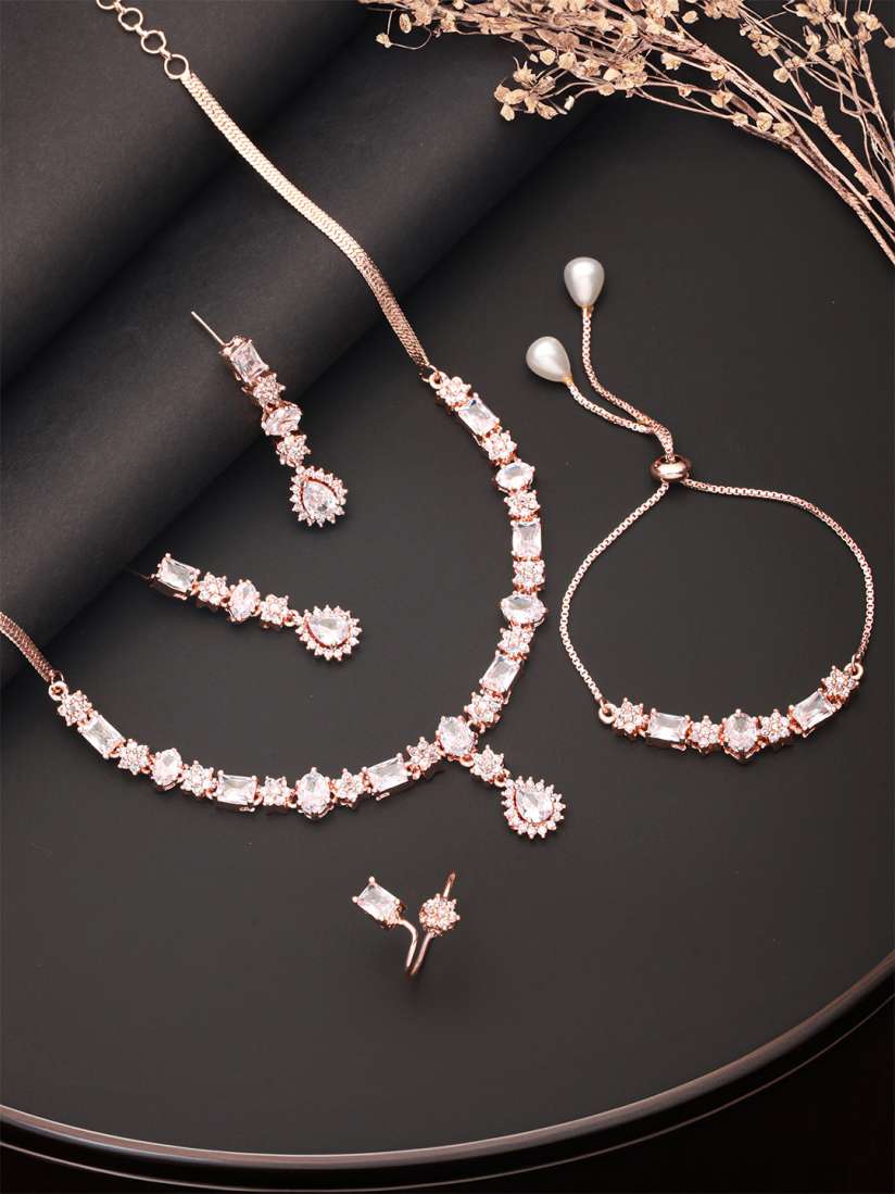 Buy Saraf RS Jewellery Rose Gold Plated AD Studded Designer Jewellery Set Jewellery Set for Women 18086642 Myntra