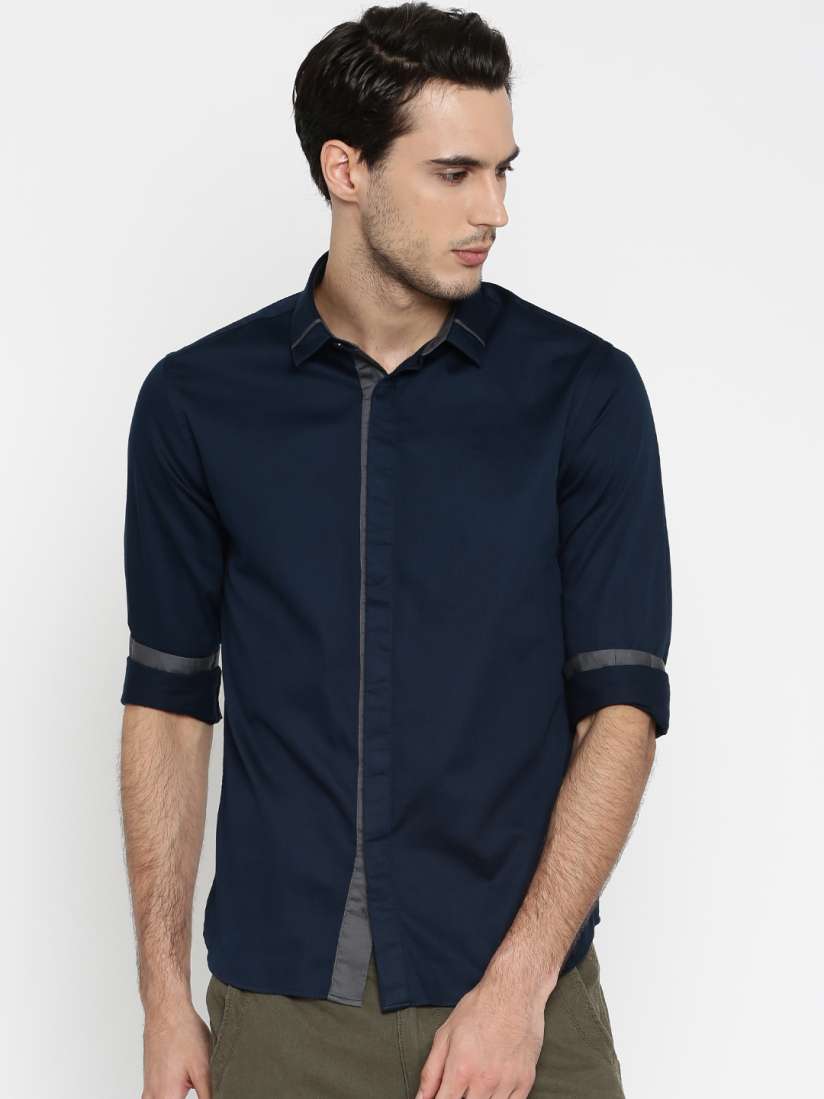 Buy Flying Machine Navy Blue Slim Fit Solid Casual Shirt Shirts for Men 1809112 Myntra