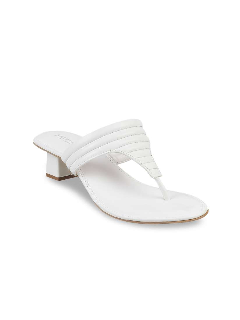 Buy Metro White Striped Block Sandals Heels for Women 18091468 Myntra
