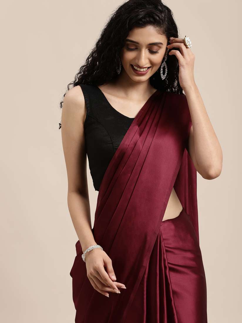Buy Mitera Maroon Solid Satin Saree Sarees for Women 18091866 Myntra